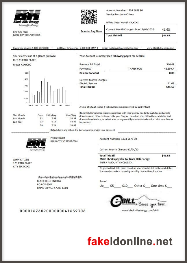 Black Hills Energy (CO/SD/WY/MT/NE/IA/KS) Utility Bill Template